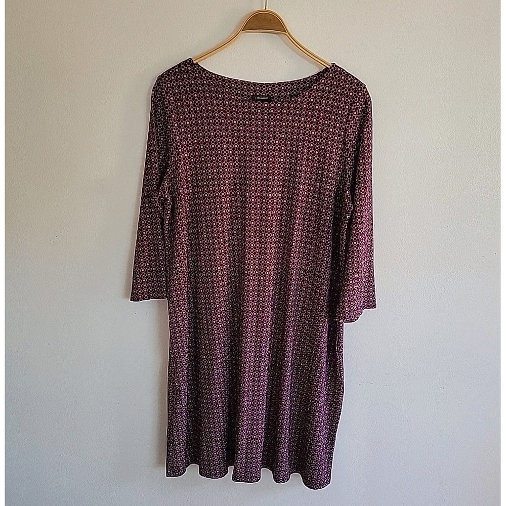 J Jill Wearever‎ Shift Dress Large Eggplant Red Geometric Business Casual Travel